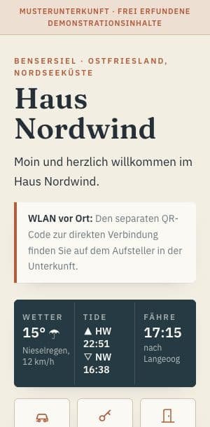 Startansicht der digitalen Gästemappe Haus Nordwind